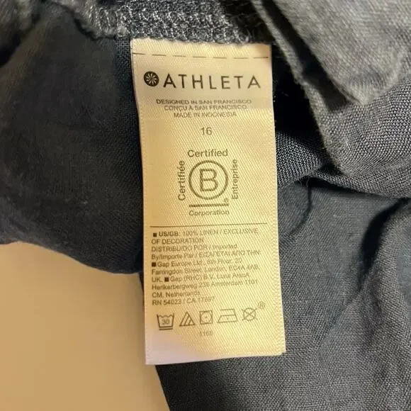 Athleta Women’s Linen Pants Blue Size 16 High Rise Cropped Relaxed Elastic Back - Picture 4 of 4